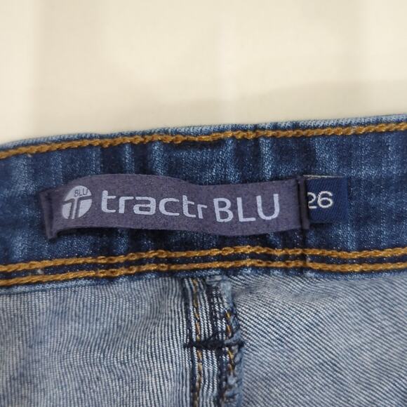 Tractr Blu Distressed Skinny Jeans Women's 26x28 Dark Wash Stretch Rew Edge Hem - Picture 6 of 8